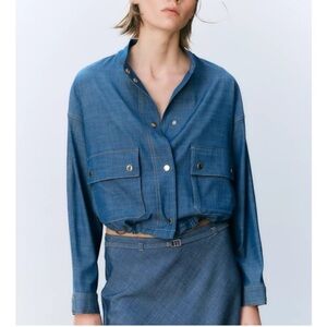 Zara Denim Blue Bomber Jacket